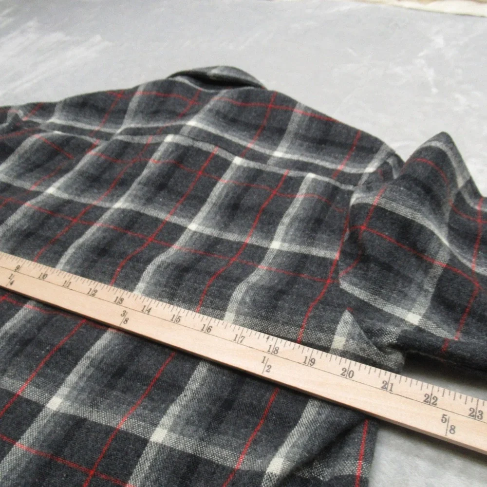 Sears Roebuck Shirt Mens Medium Gray Plaid Red Stripe Button‎ Wool Blend VTG 70s
